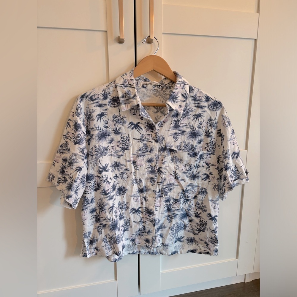 Abercrombie & Fitch Shirt Tropical Linen Resortwear Size Medium White Lotus